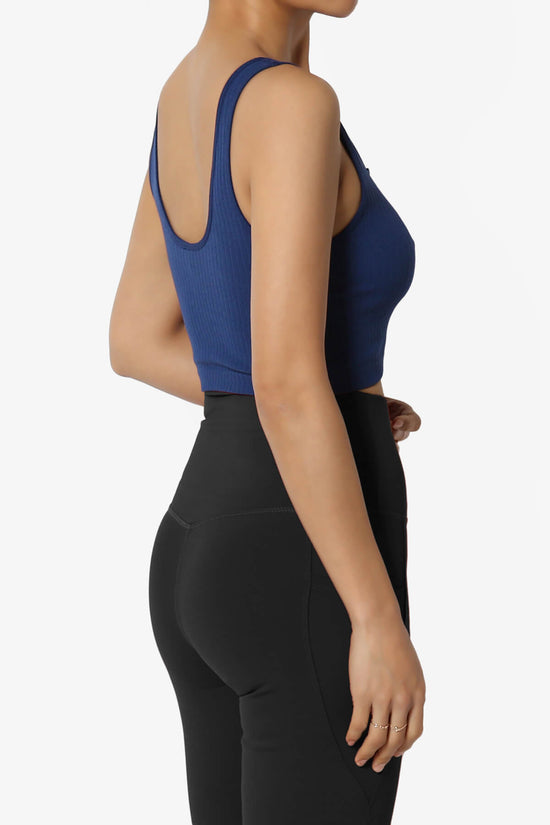 Load image into Gallery viewer, Effie Scoop Neck Ribbed Seamless Crop Tank Top LIGHT NAVY_4
