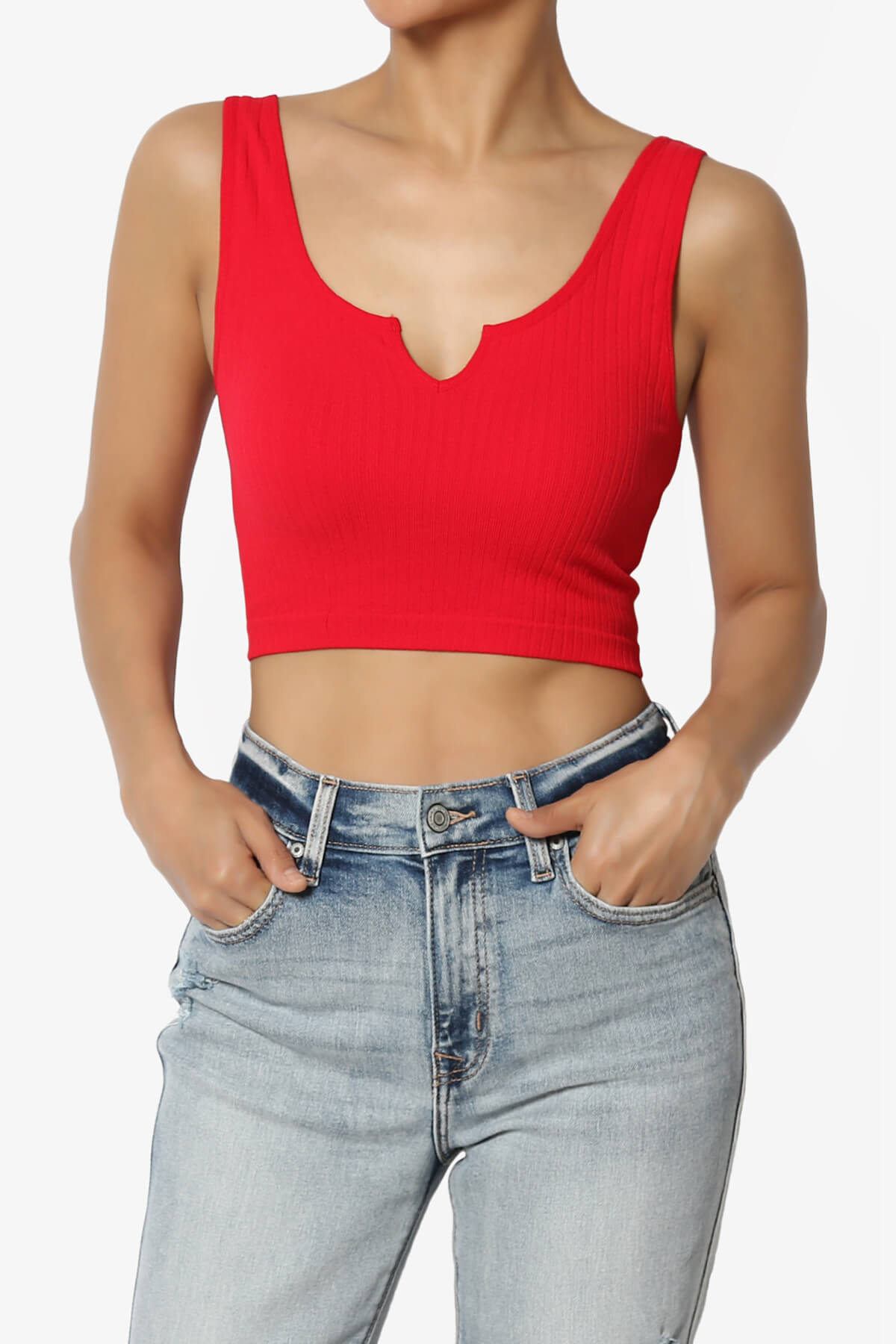 Load image into Gallery viewer, Effie Scoop Neck Ribbed Seamless Crop Tank Top RED_1
