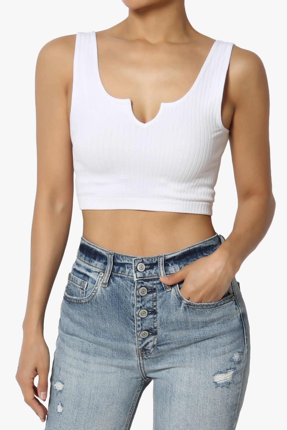 Load image into Gallery viewer, Effie Scoop Neck Ribbed Seamless Crop Tank Top WHITE_1
