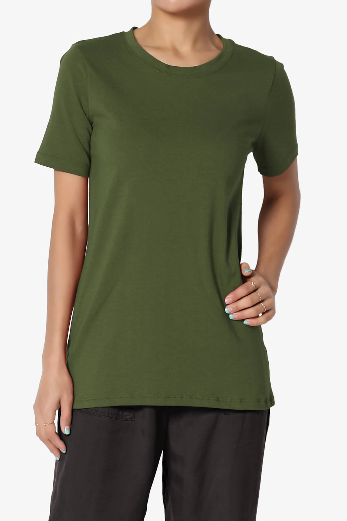 Elora Crew Neck Short Sleeve T-Shirt ARMY GREEN_1