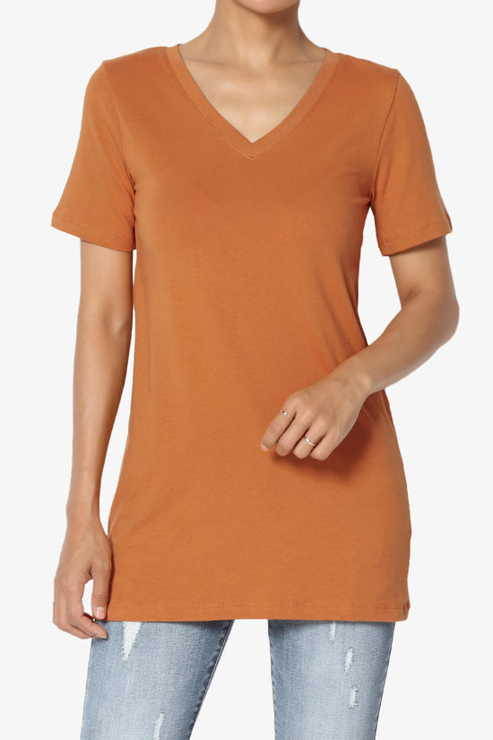 Load image into Gallery viewer, Elora V-Neck Short Sleeve T-Shirt ALMOND_1
