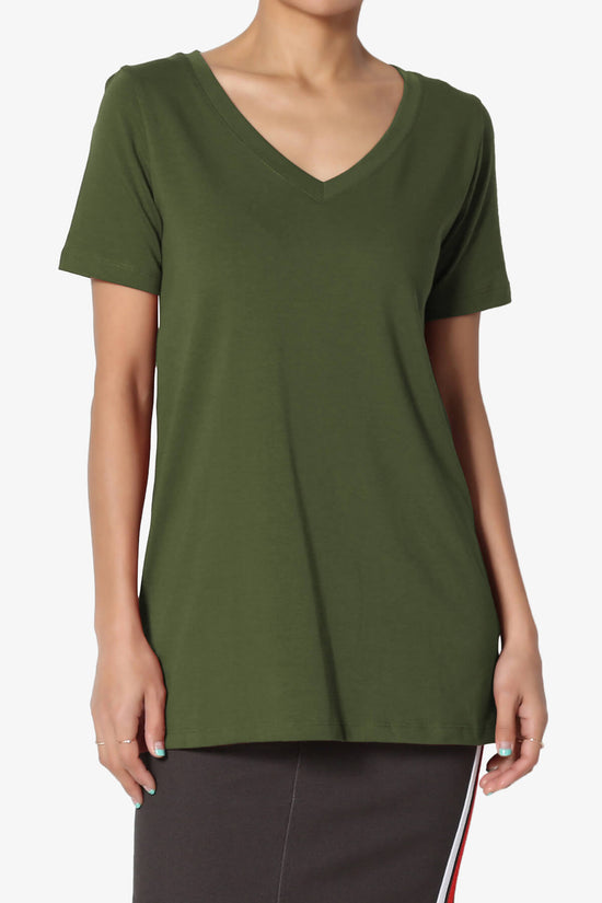 Load image into Gallery viewer, Elora V-Neck Short Sleeve T-Shirt ARMY GREEN_1
