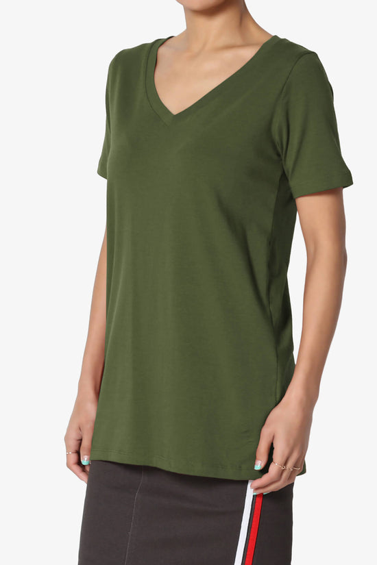 Elora V-Neck Short Sleeve T-Shirt ARMY GREEN_3