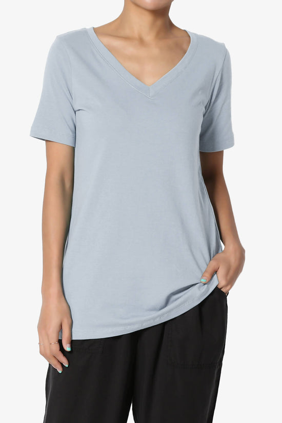 Elora V-Neck Short Sleeve T-Shirt ASH BLUE_1