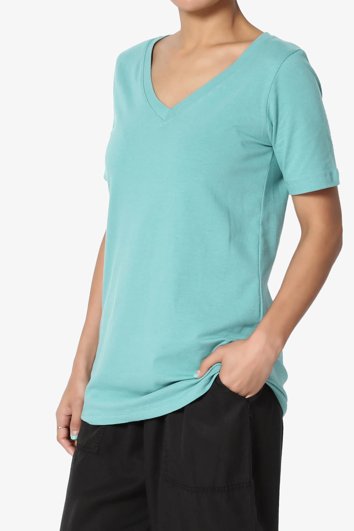 Elora V-Neck Short Sleeve T-Shirt ASH MINT_3