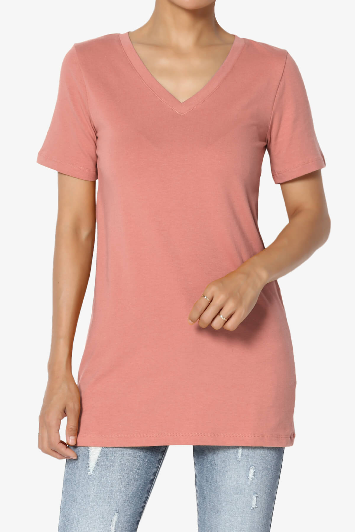 Elora V-Neck Short Sleeve T-Shirt ASH ROSE_1