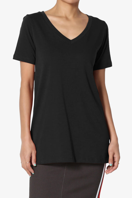 Elora V-Neck Short Sleeve T-Shirt BLACK_1