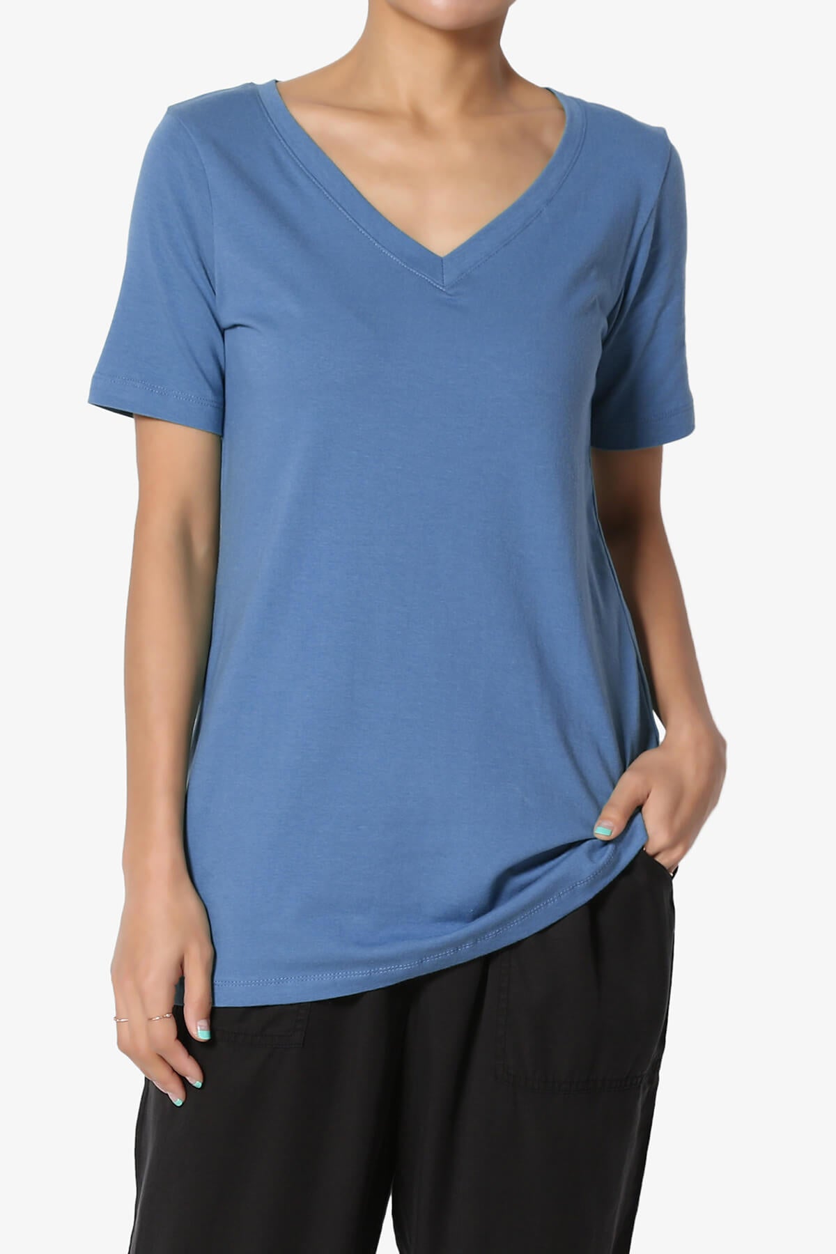 Elora V-Neck Short Sleeve T-Shirt BLUE MIST_1