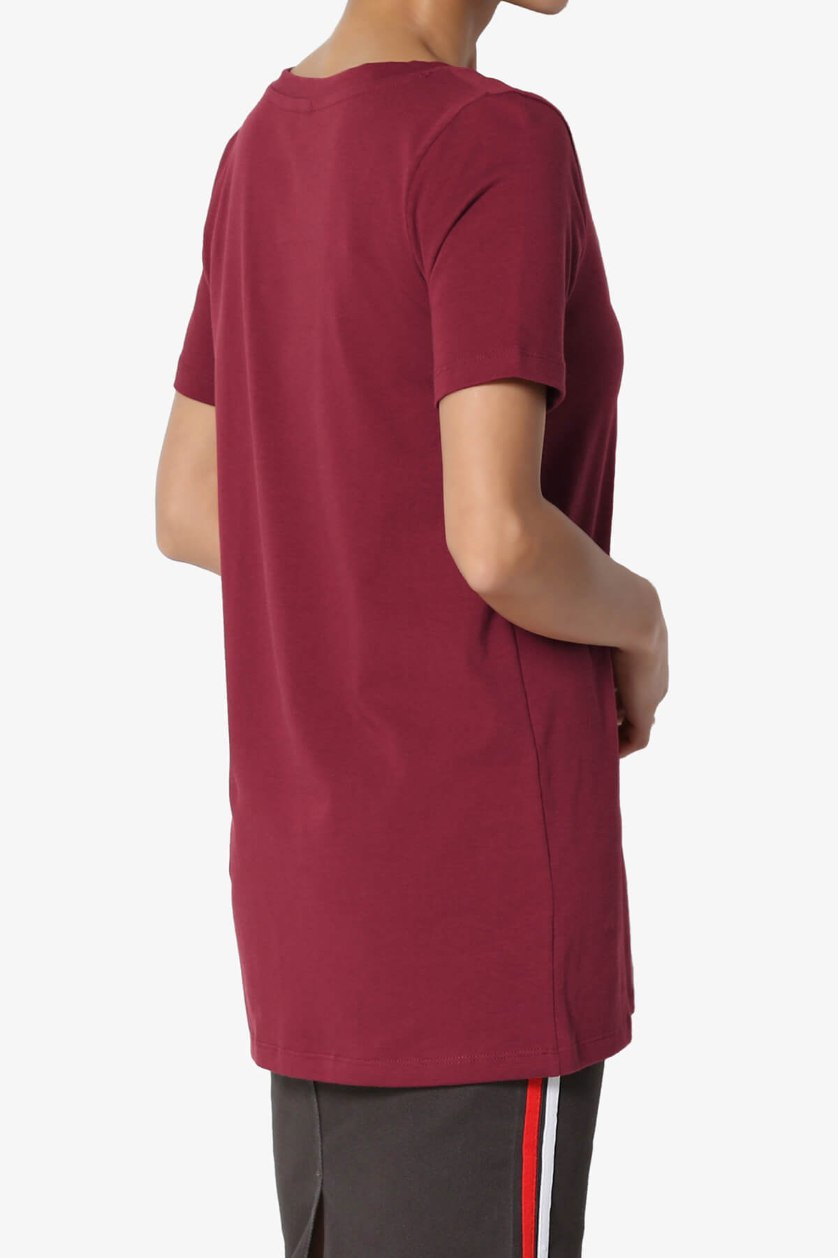 Elora V-Neck Short Sleeve T-Shirt BURGUNDY_4