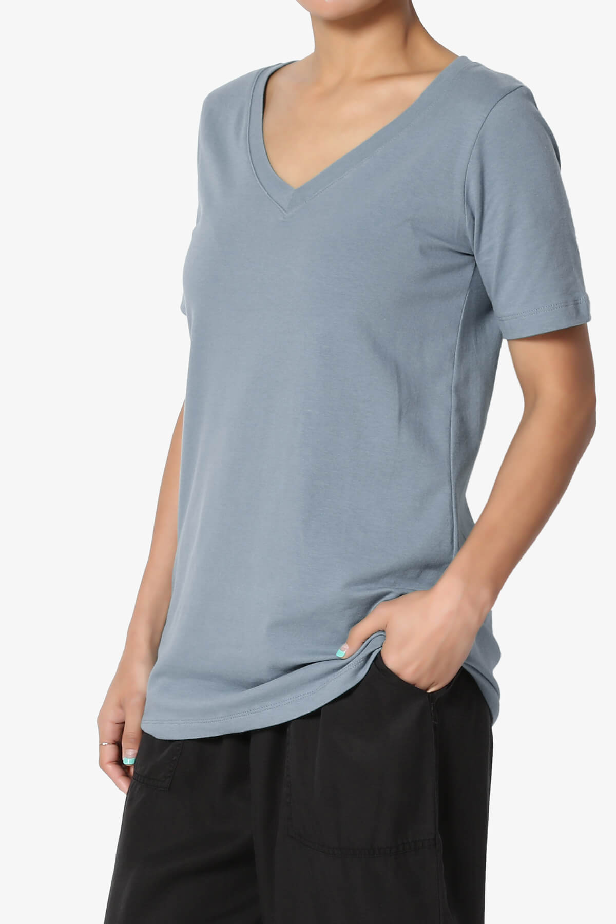 Elora V-Neck Short Sleeve T-Shirt CEMENT_3