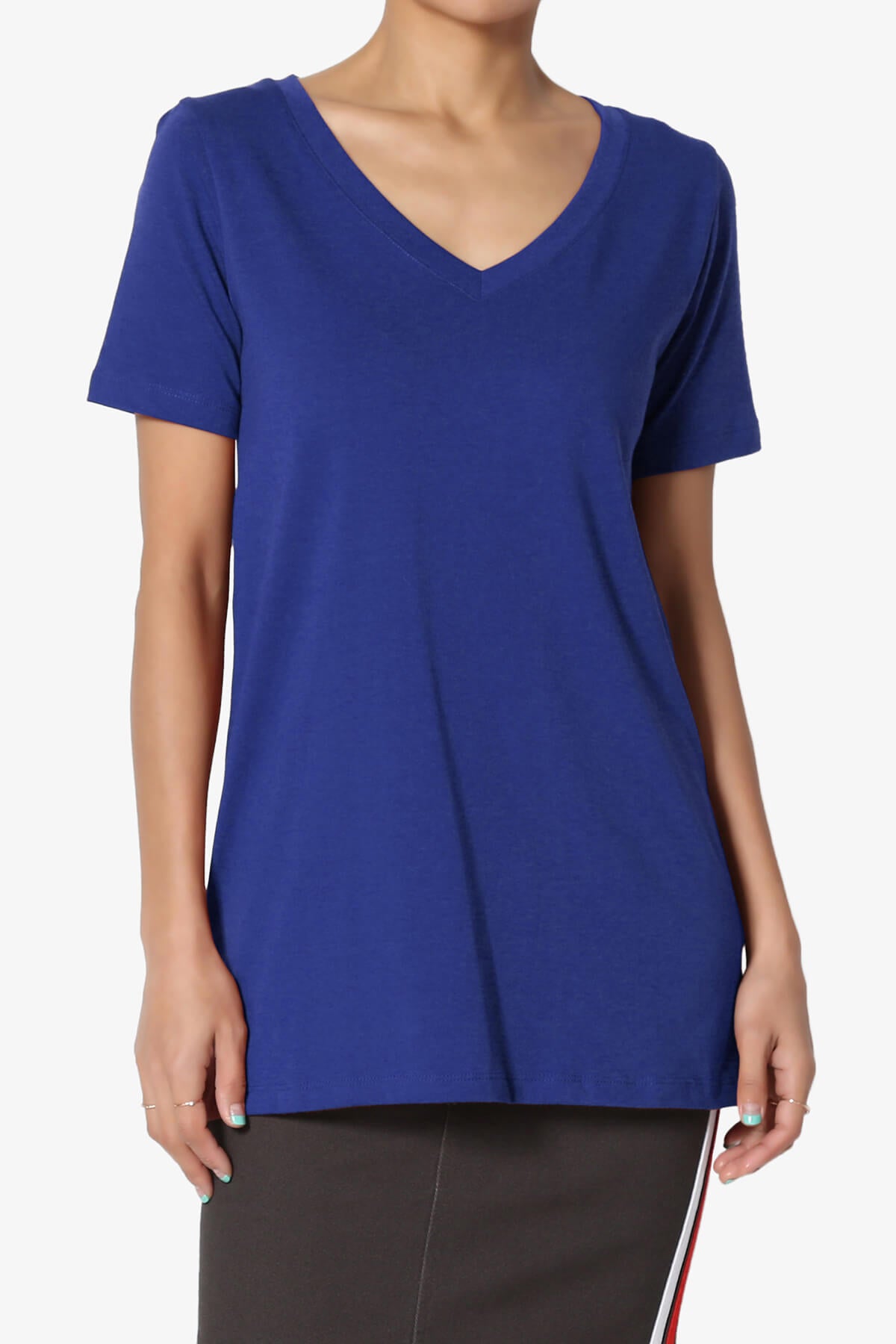 Elora V-Neck Short Sleeve T-Shirt DENIM BLUE_1