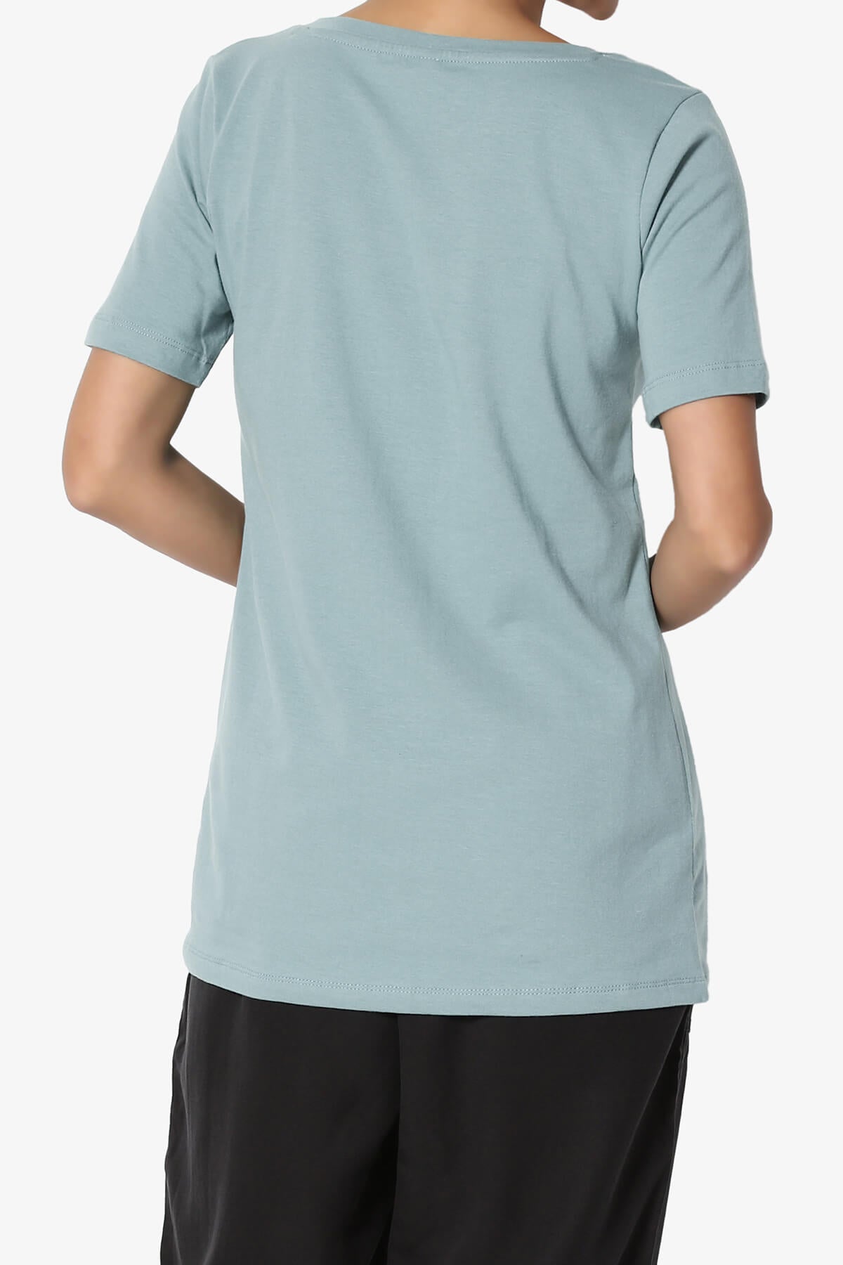 Elora V-Neck Short Sleeve T-Shirt DUSTY BLUE_2