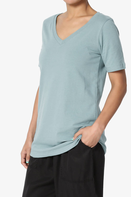 Elora V-Neck Short Sleeve T-Shirt DUSTY BLUE_3