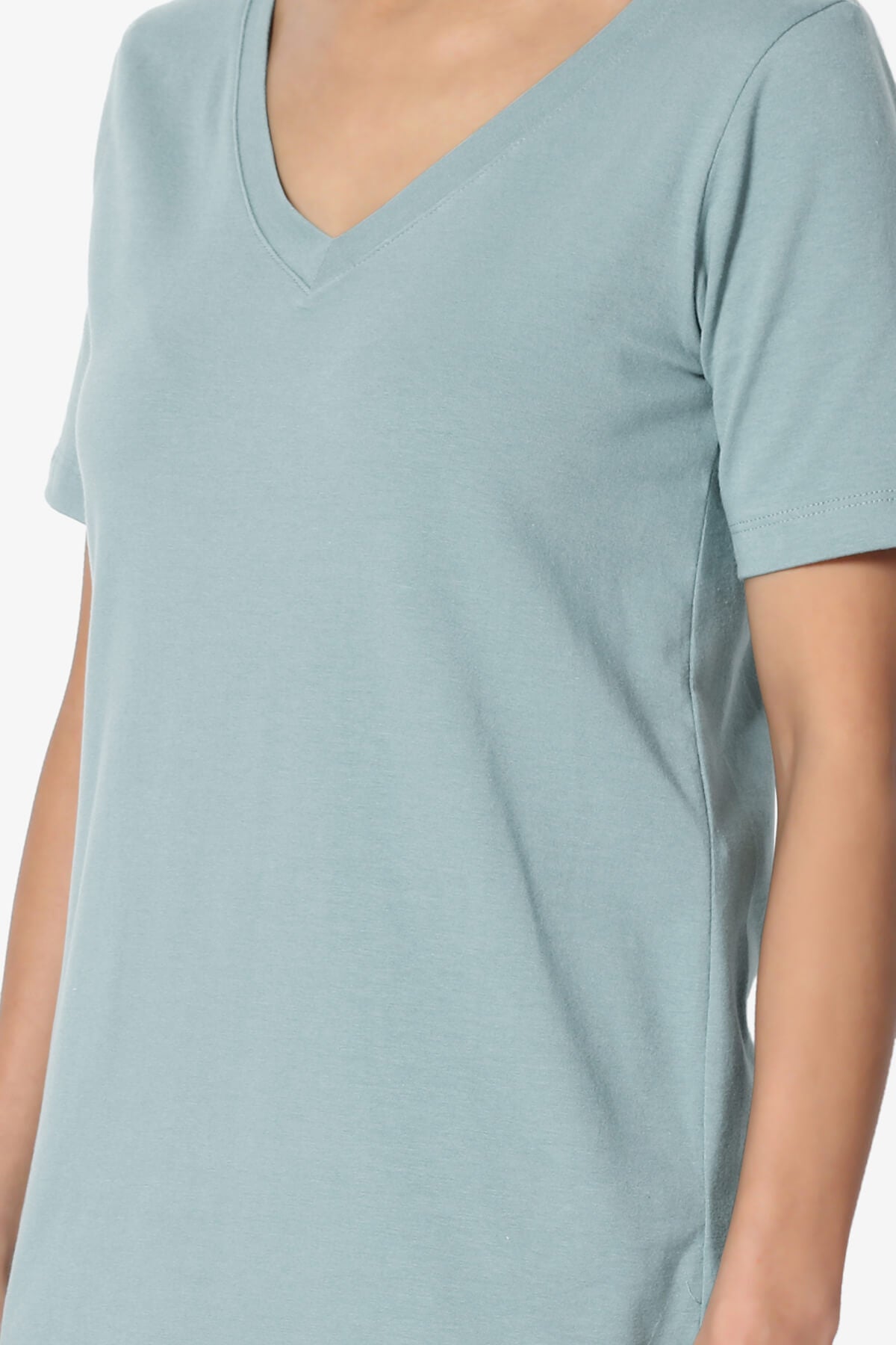 Elora V-Neck Short Sleeve T-Shirt DUSTY BLUE_5