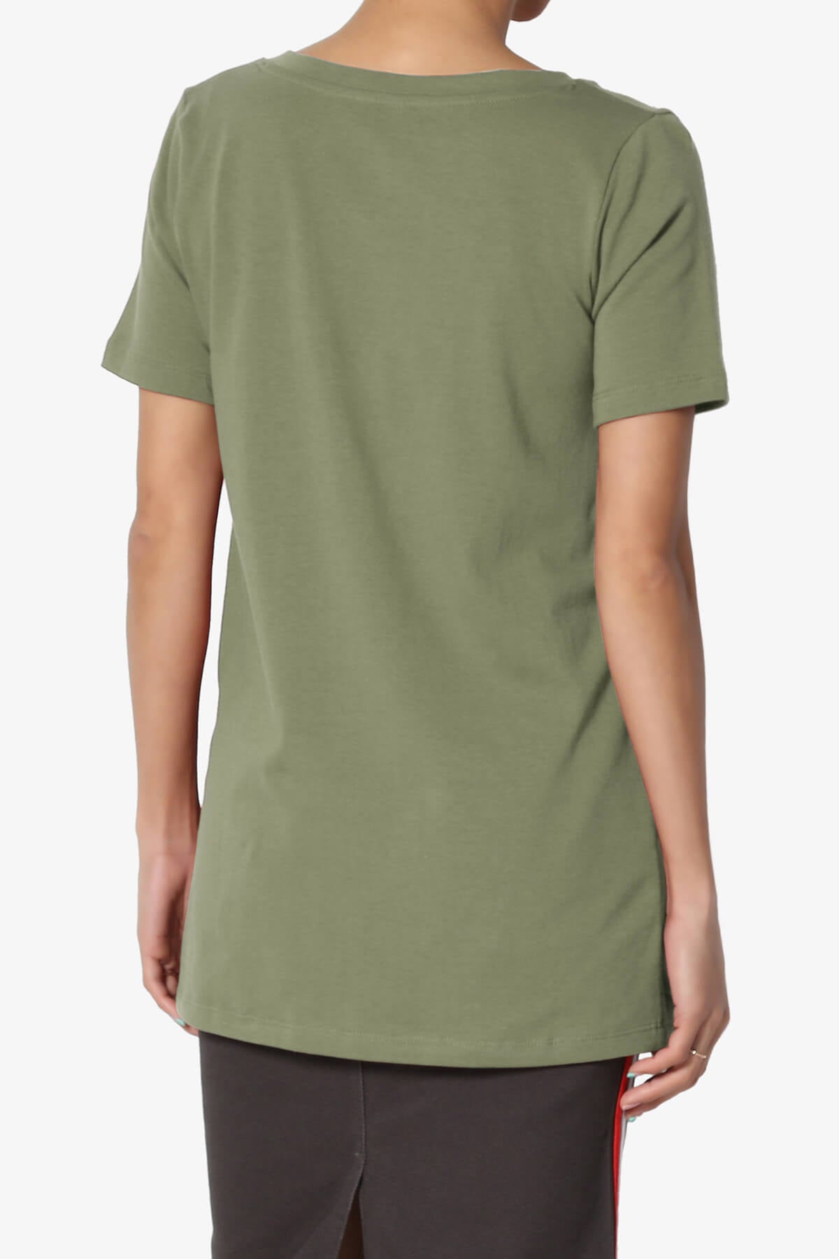 Elora V-Neck Short Sleeve T-Shirt DUSTY OLIVE_2
