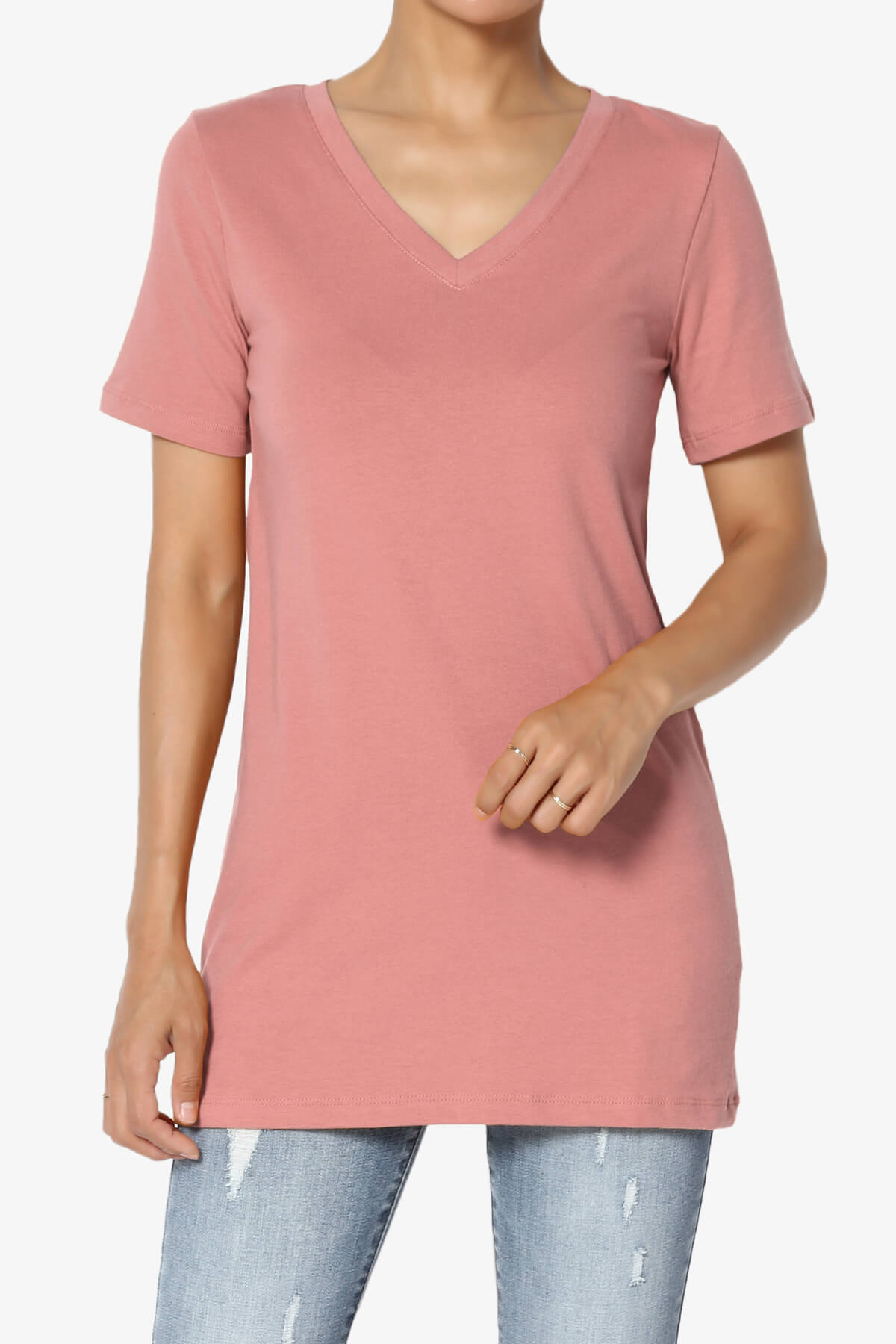 Elora V-Neck Short Sleeve T-Shirt DUSTY ROSE_1