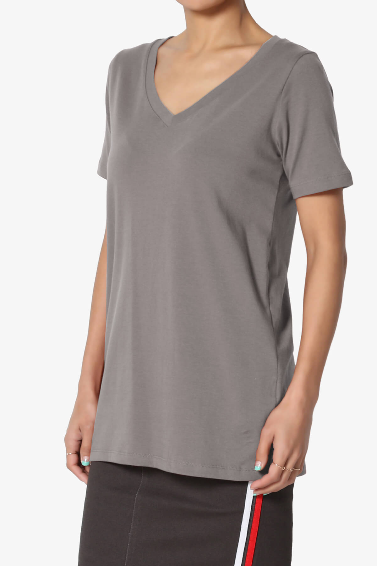 Elora V-Neck Short Sleeve T-Shirt GREY_3