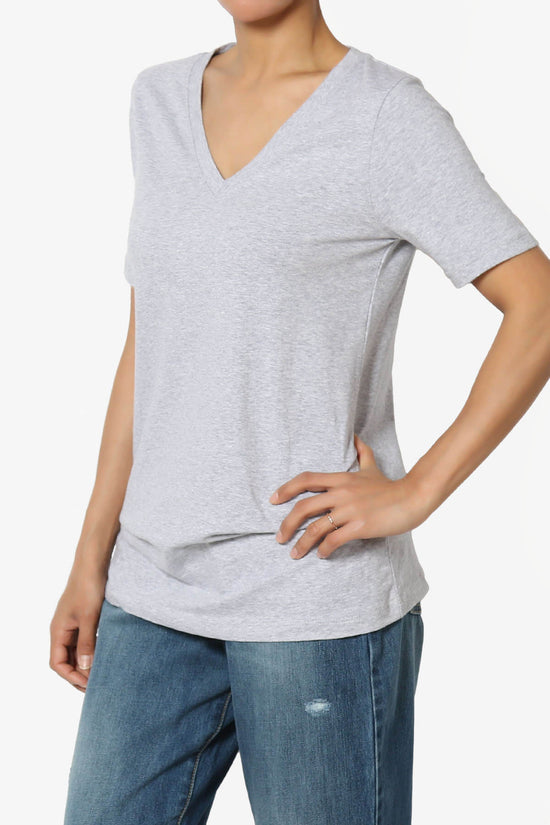 Elora V-Neck Short Sleeve T-Shirt HEATHER GREY_3