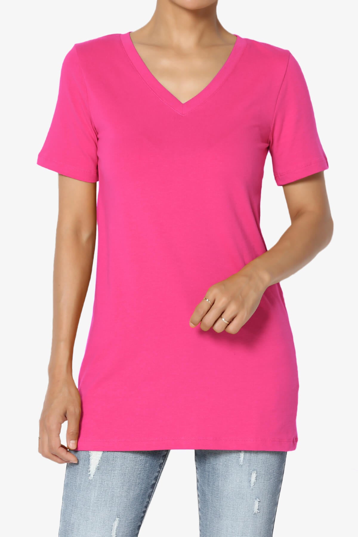 Load image into Gallery viewer, Elora V-Neck Short Sleeve T-Shirt HOT PINK_1
