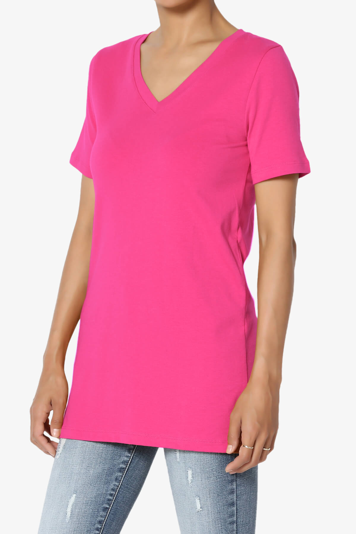 Load image into Gallery viewer, Elora V-Neck Short Sleeve T-Shirt HOT PINK_3
