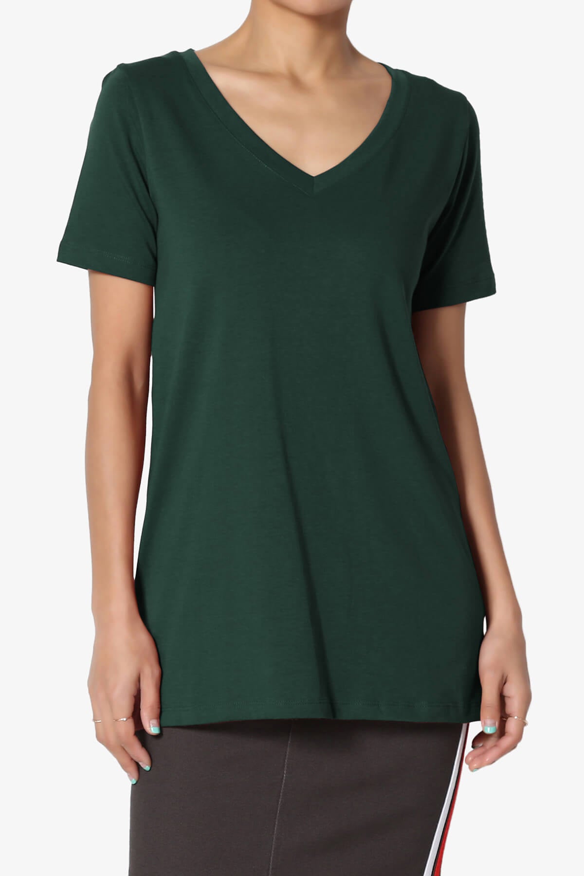 Elora V-Neck Short Sleeve T-Shirt HUNTER GREEN_1