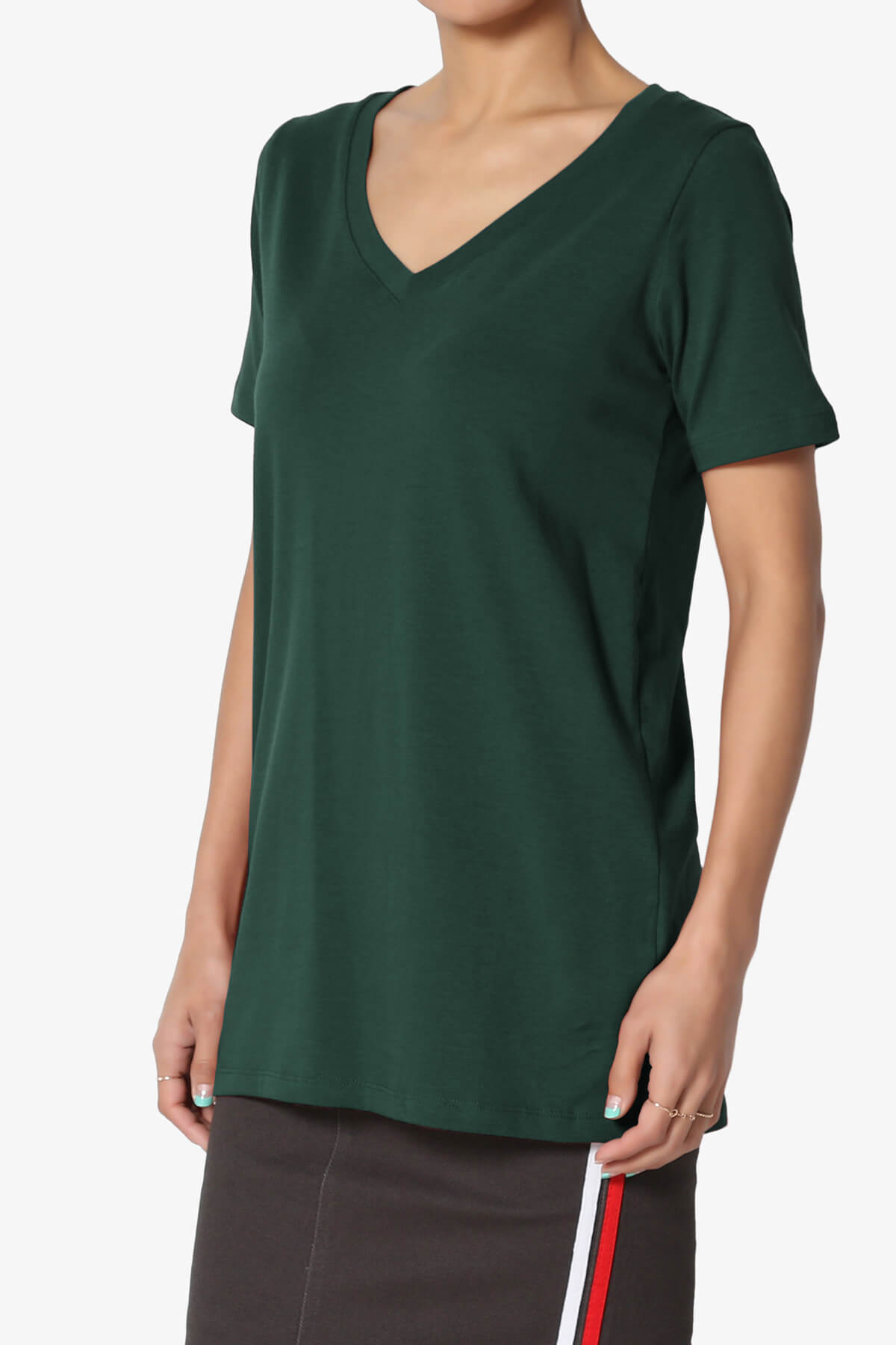 Elora V-Neck Short Sleeve T-Shirt HUNTER GREEN_3