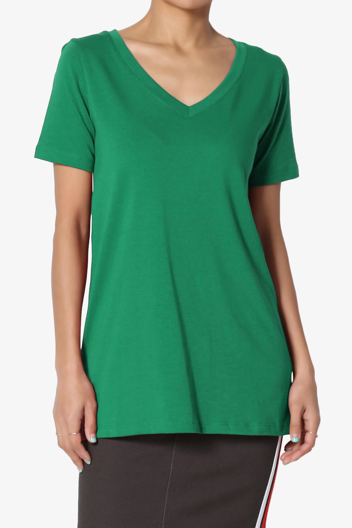 Elora V-Neck Short Sleeve T-Shirt KELLY GREEN_1