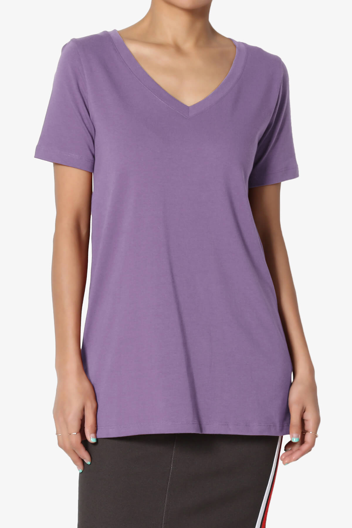 Load image into Gallery viewer, Elora V-Neck Short Sleeve T-Shirt LILAC GREY_1

