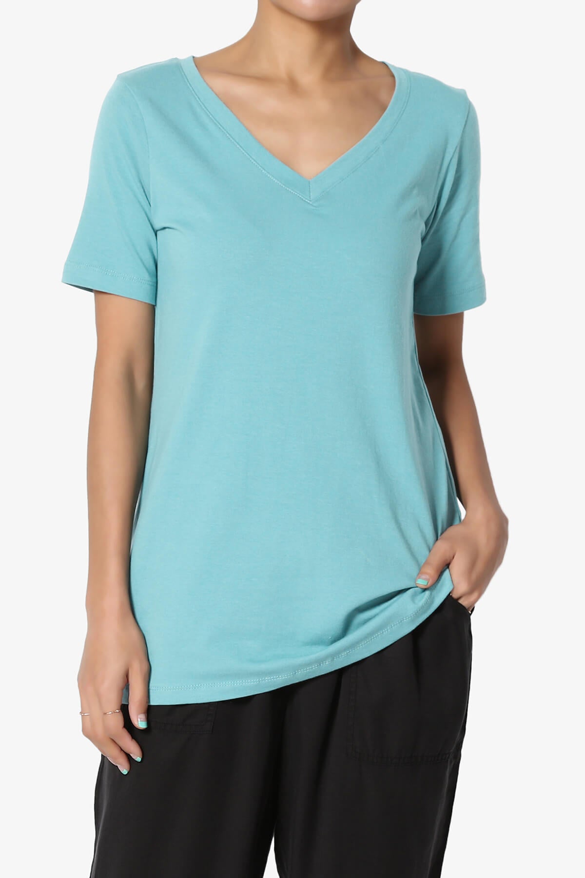 Elora V-Neck Short Sleeve T-Shirt MILKY BLUE_1
