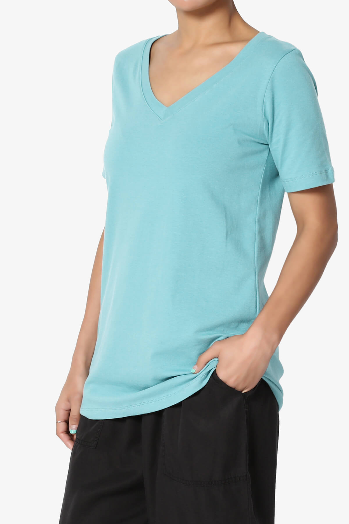 Elora V-Neck Short Sleeve T-Shirt MILKY BLUE_3