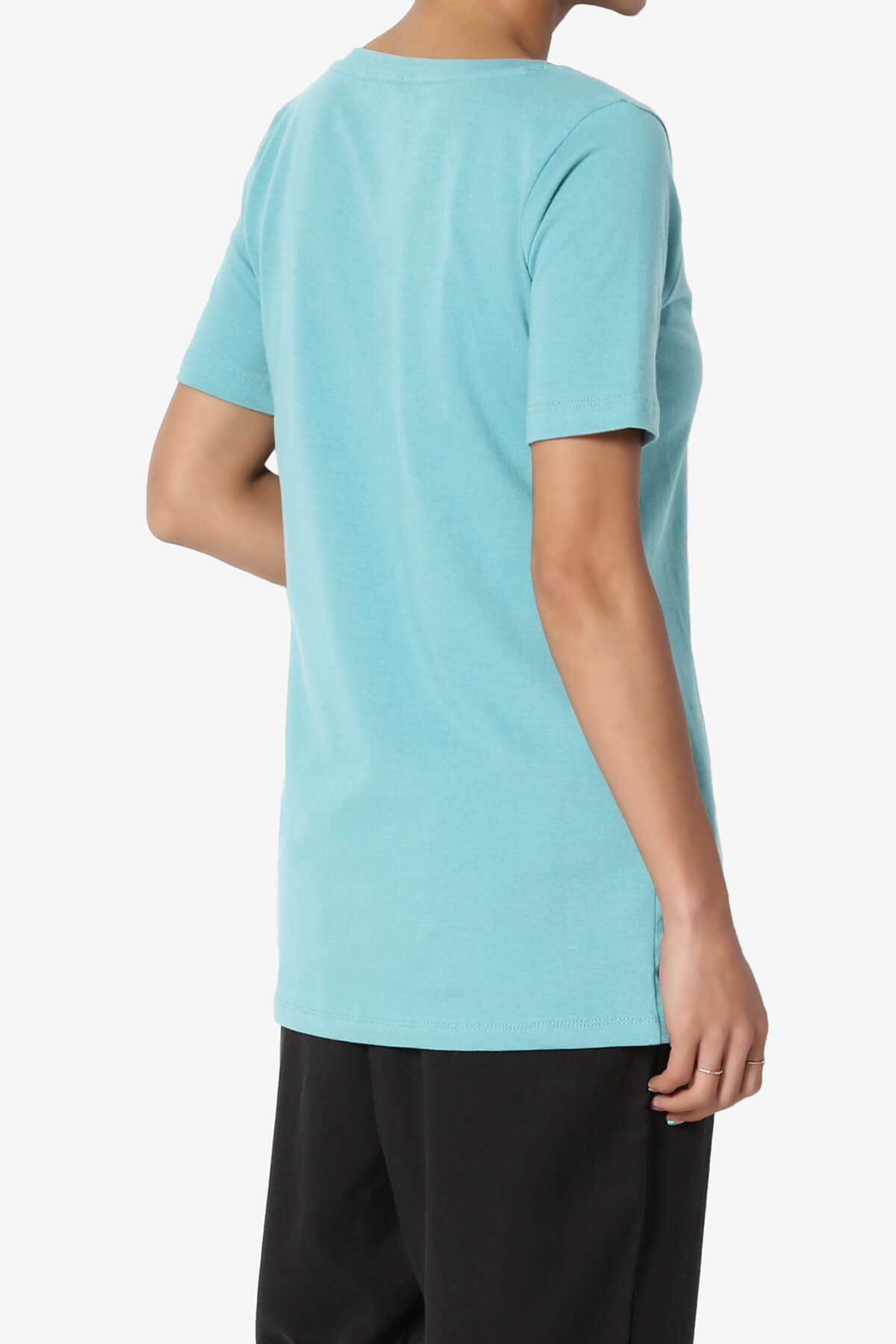Elora V-Neck Short Sleeve T-Shirt MILKY BLUE_4