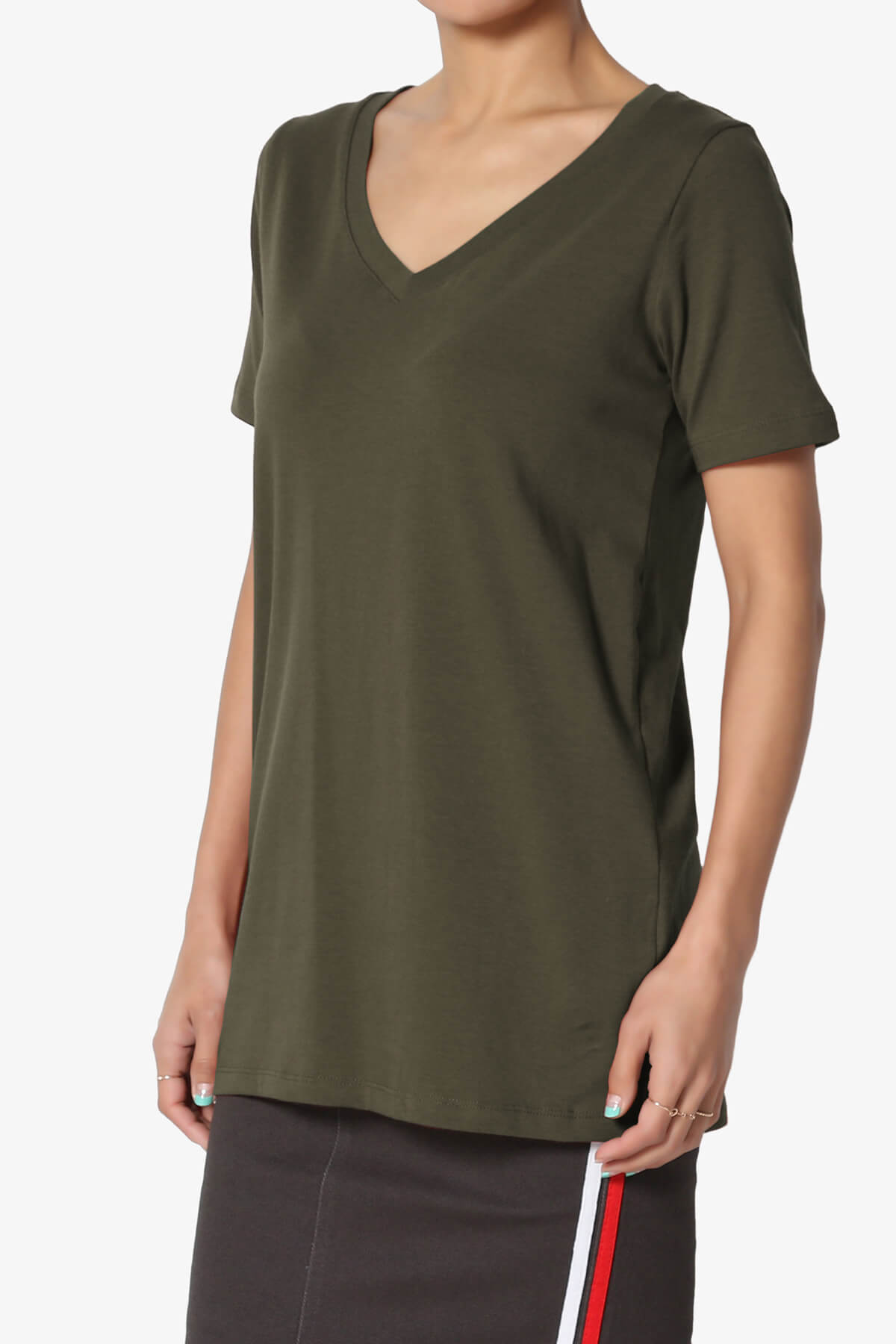 Elora V-Neck Short Sleeve T-Shirt OLIVE_3