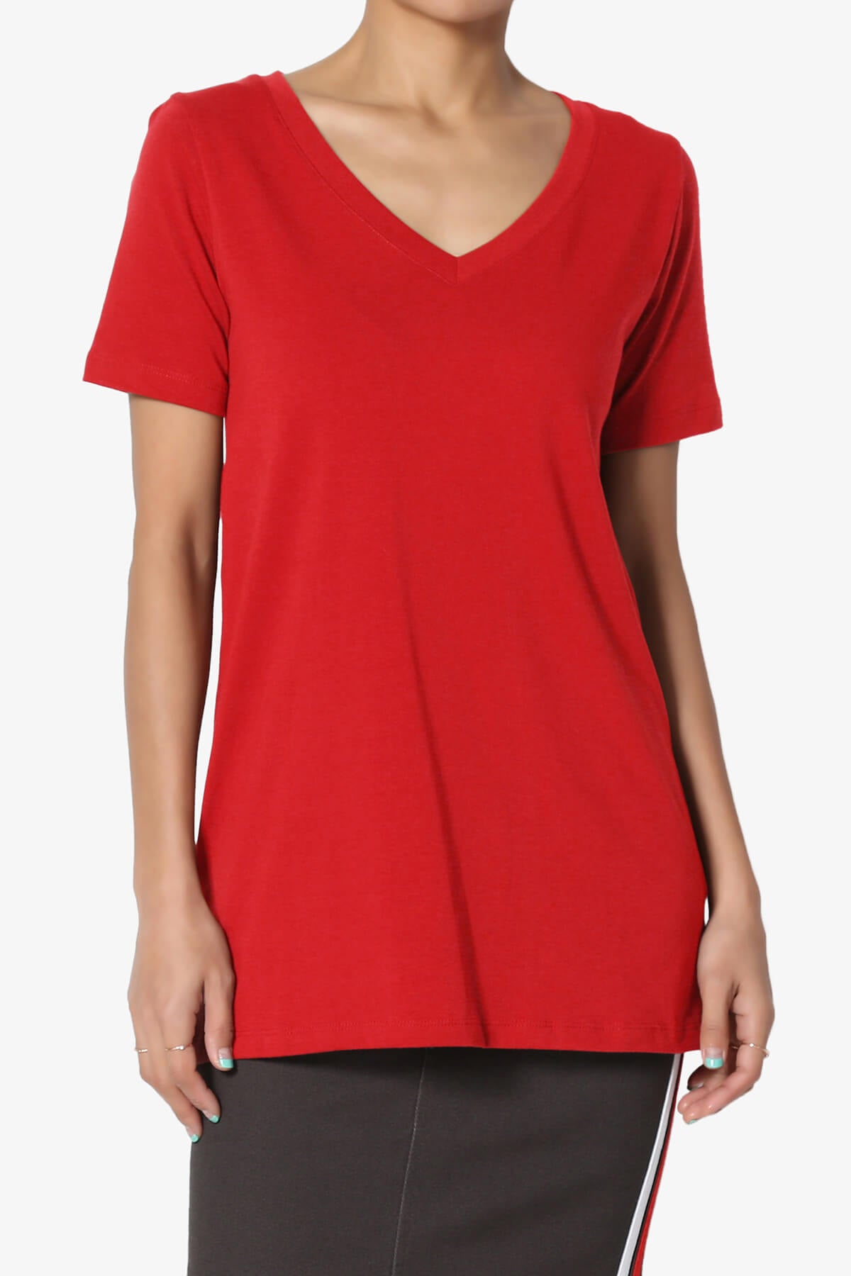 Elora V-Neck Short Sleeve T-Shirt RED_1