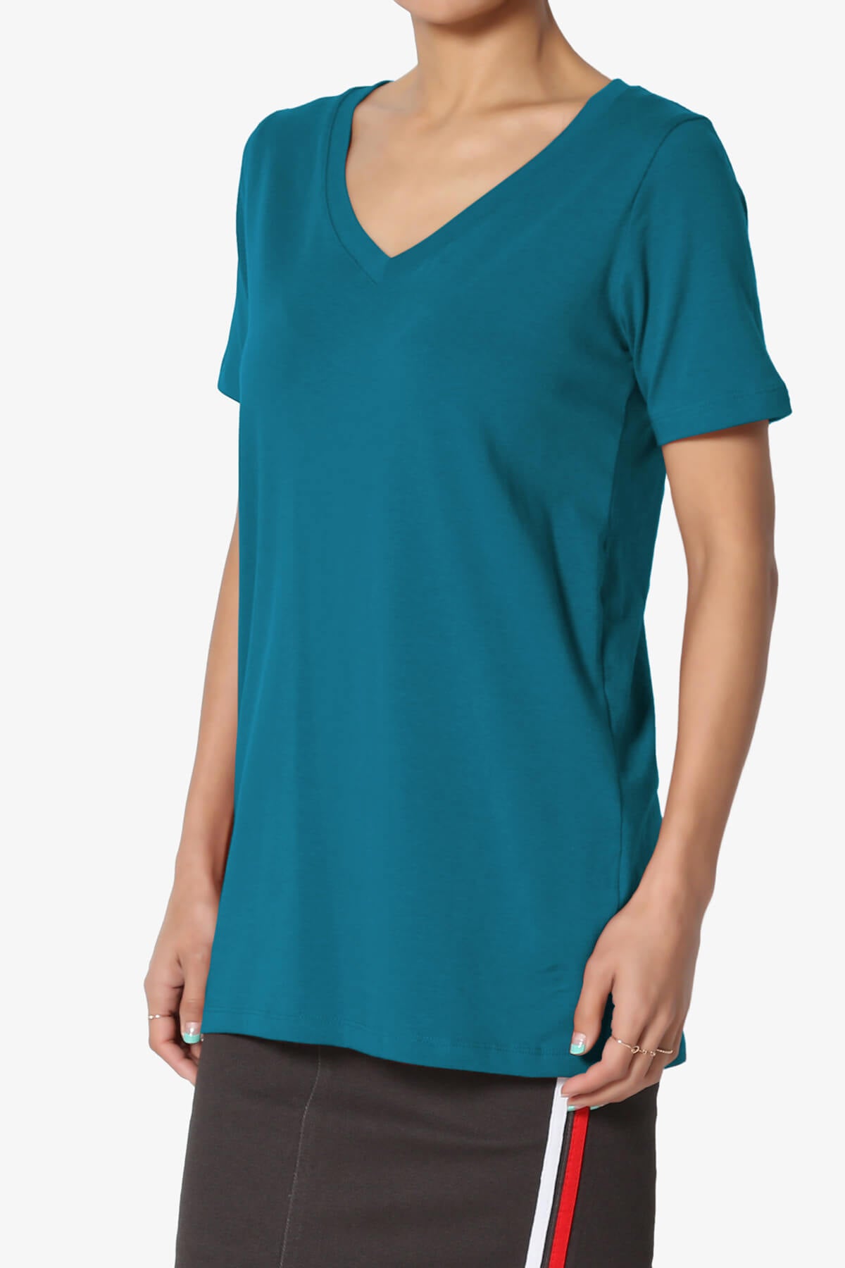 Elora V-Neck Short Sleeve T-Shirt TEAL_3