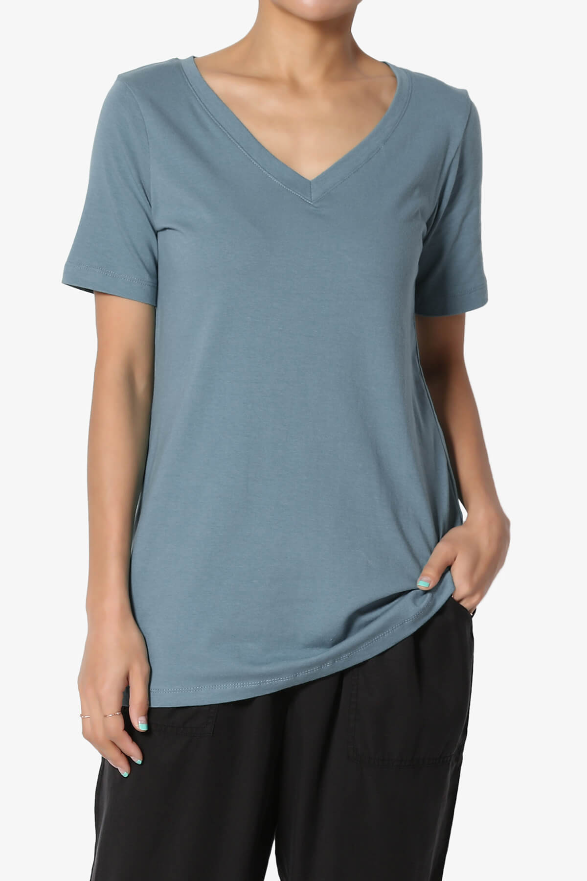 Elora V-Neck Short Sleeve T-Shirt TITANIUM_1