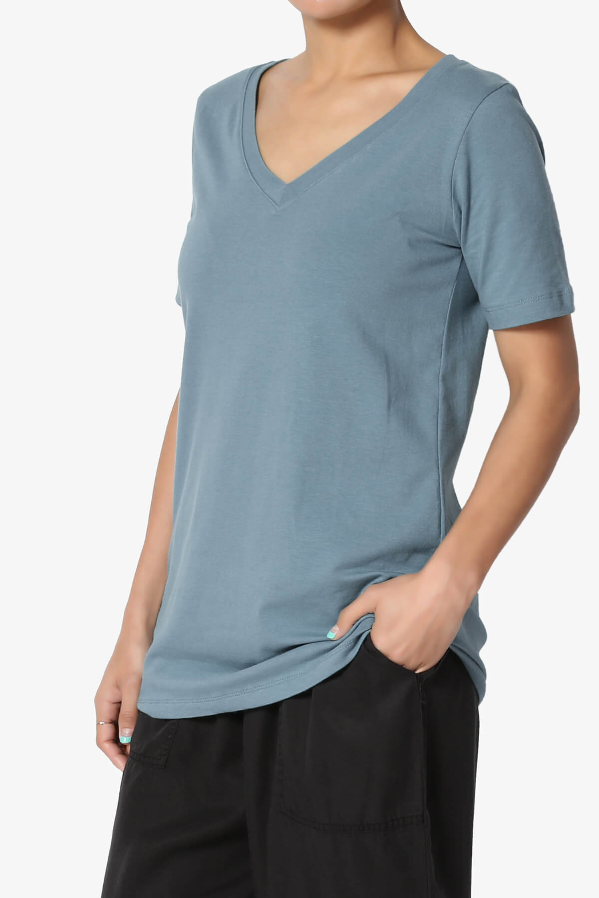 Elora V-Neck Short Sleeve T-Shirt TITANIUM_3