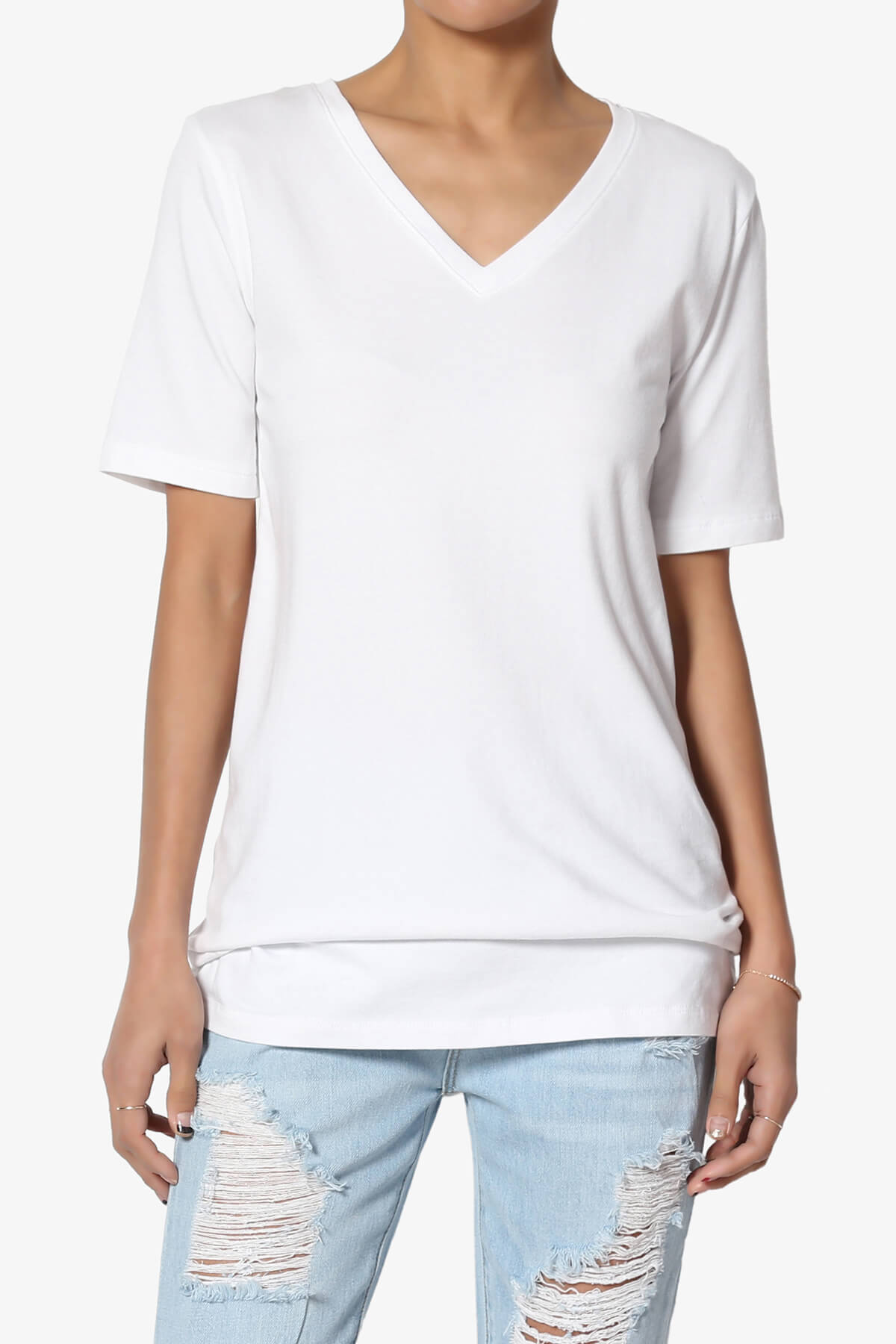 Elora V-Neck Short Sleeve T-Shirt WHITE_1