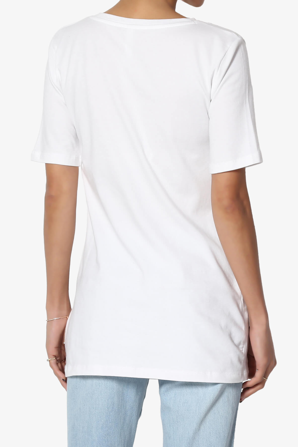 Elora V-Neck Short Sleeve T-Shirt WHITE_2