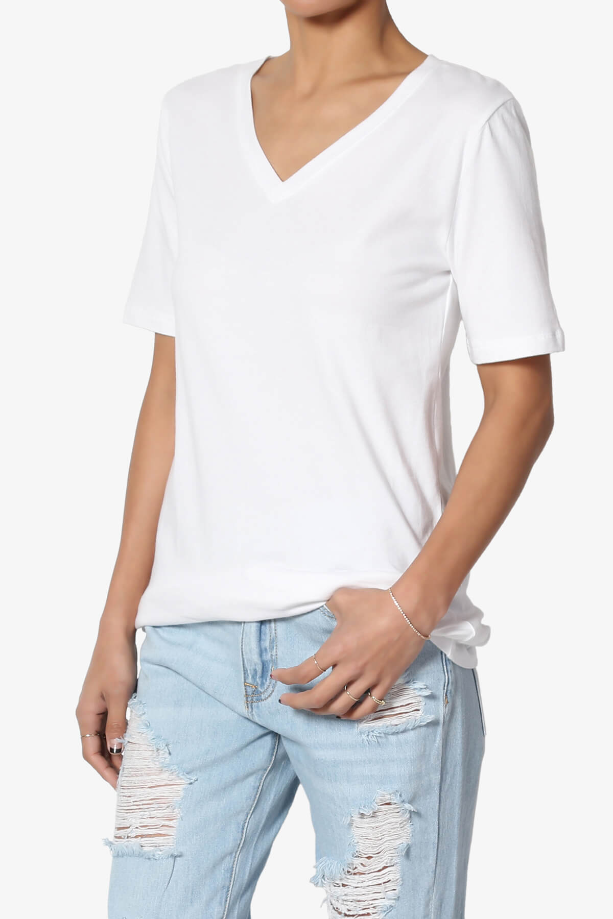 Elora V-Neck Short Sleeve T-Shirt WHITE_3