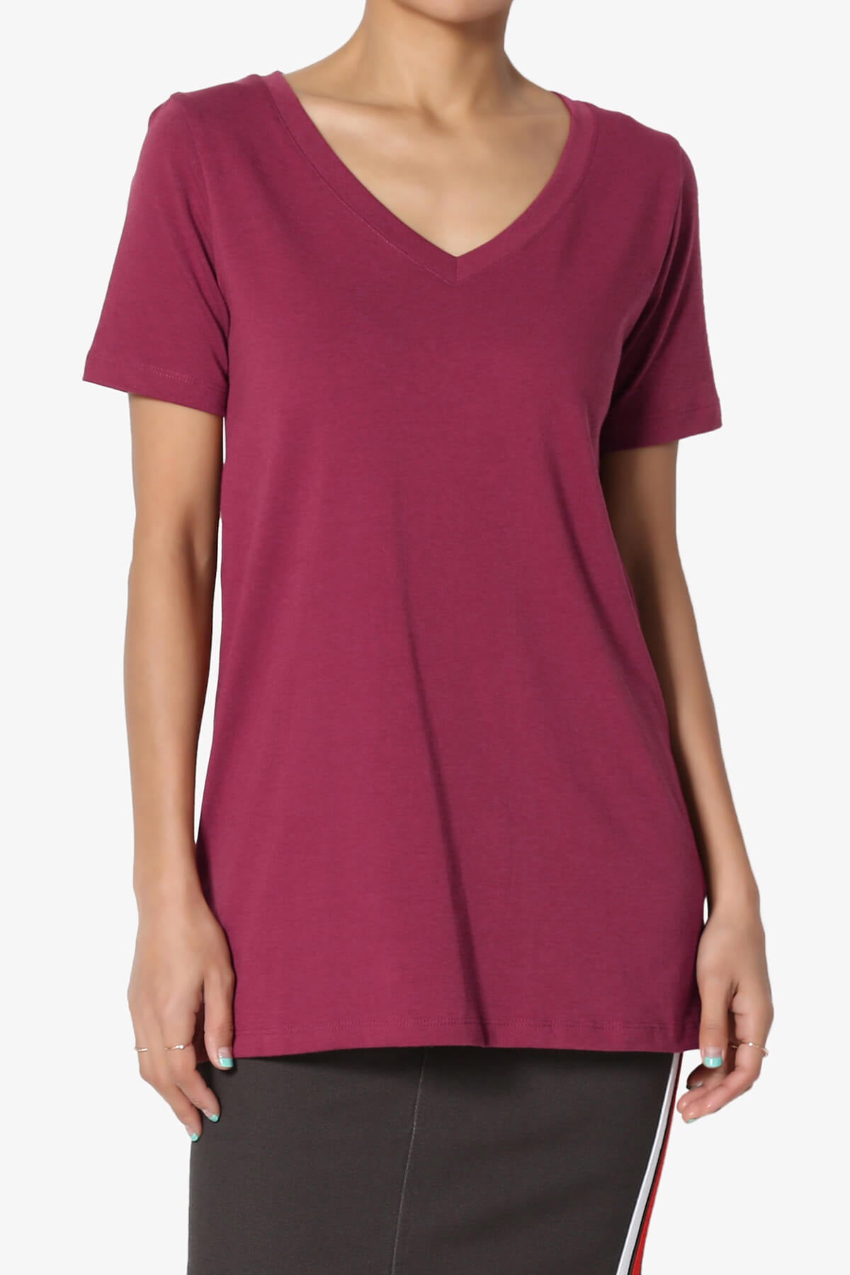 Elora V-Neck Short Sleeve T-Shirt WINE_1