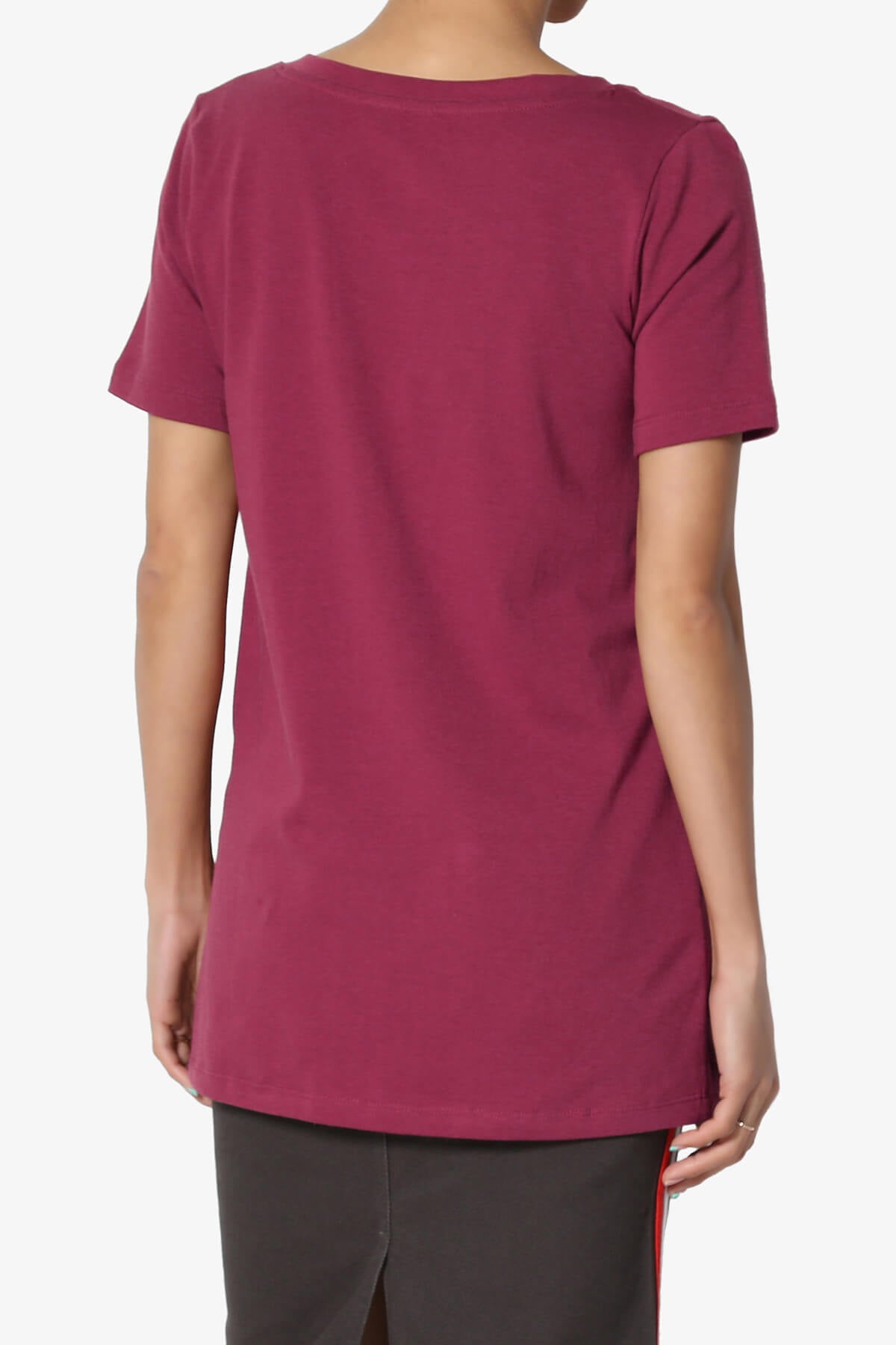 Elora V-Neck Short Sleeve T-Shirt WINE_2