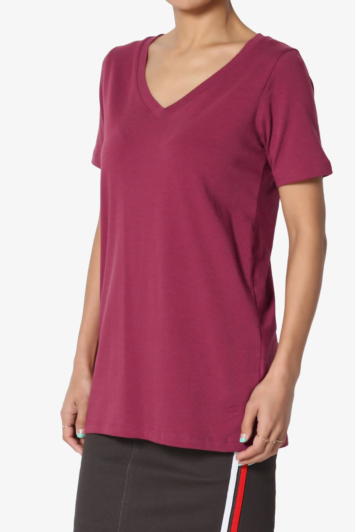 Elora V-Neck Short Sleeve T-Shirt WINE_3