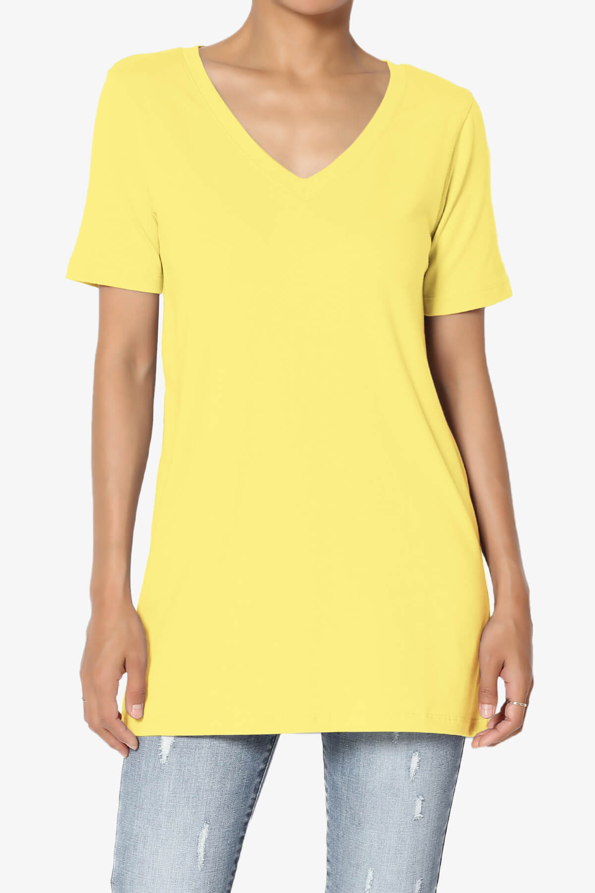 Elora V-Neck Short Sleeve T-Shirt YELLOW_1