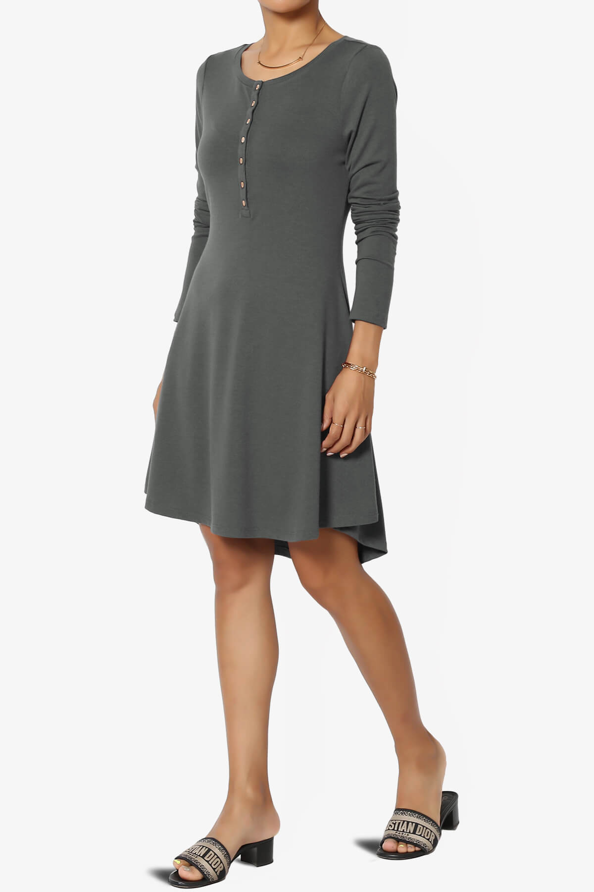 Elysia Long Sleeve Fit & Flare Jersey Dress ASH GREY_3