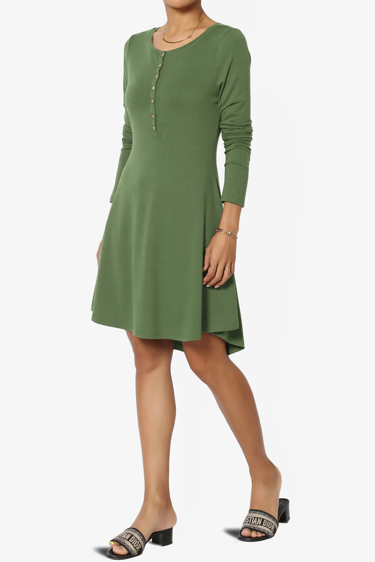 Elysia Long Sleeve Fit & Flare Jersey Dress ASH OLIVE_3