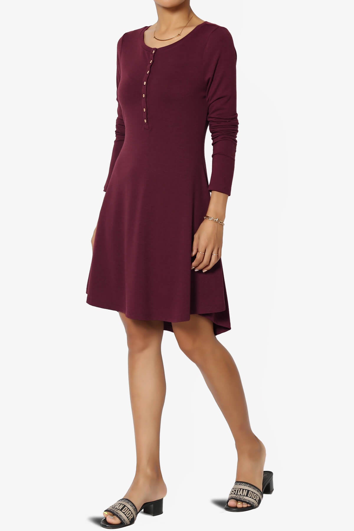 Elysia Long Sleeve Fit & Flare Jersey Dress DARK BURGUNDY_3