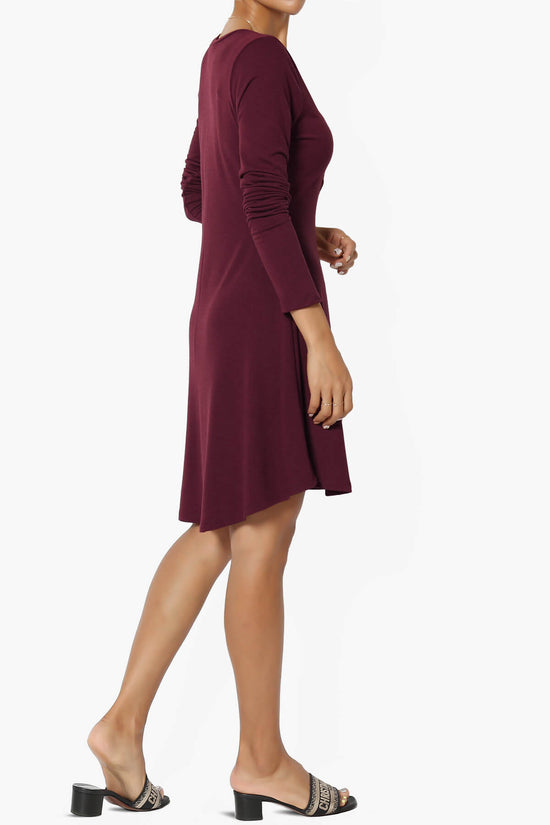 Elysia Long Sleeve Fit & Flare Jersey Dress DARK BURGUNDY_4