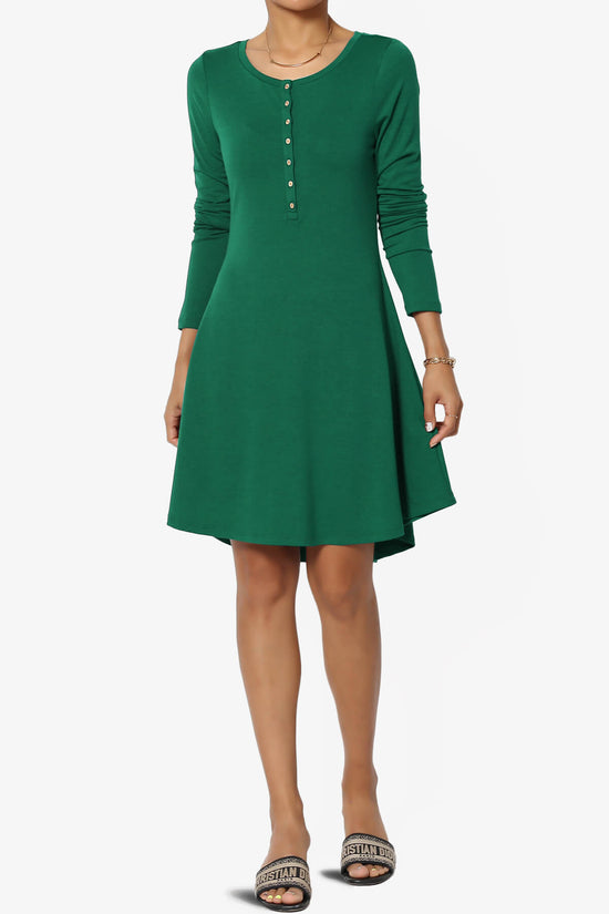 Elysia Long Sleeve Fit & Flare Jersey Dress DARK GREEN_1