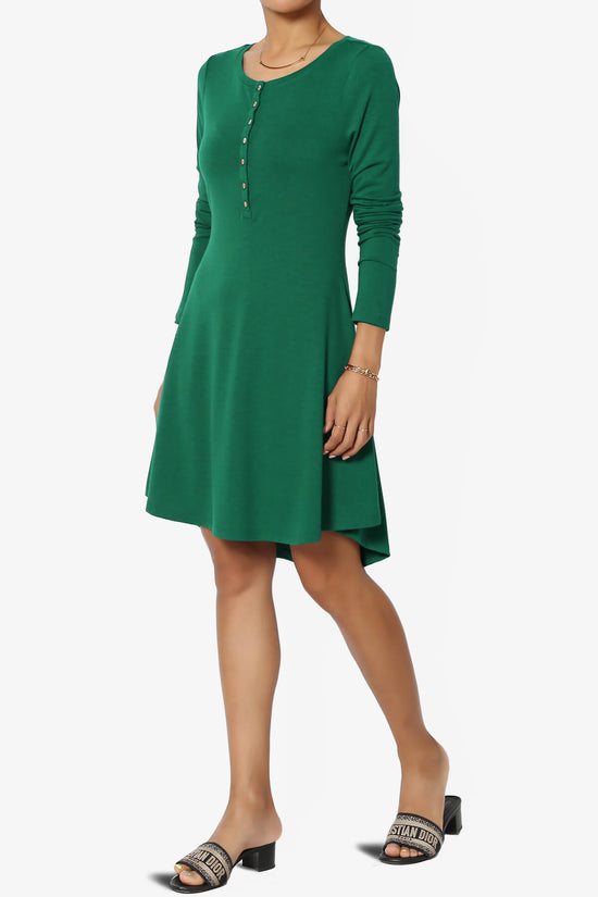 Elysia Long Sleeve Fit & Flare Jersey Dress DARK GREEN_3