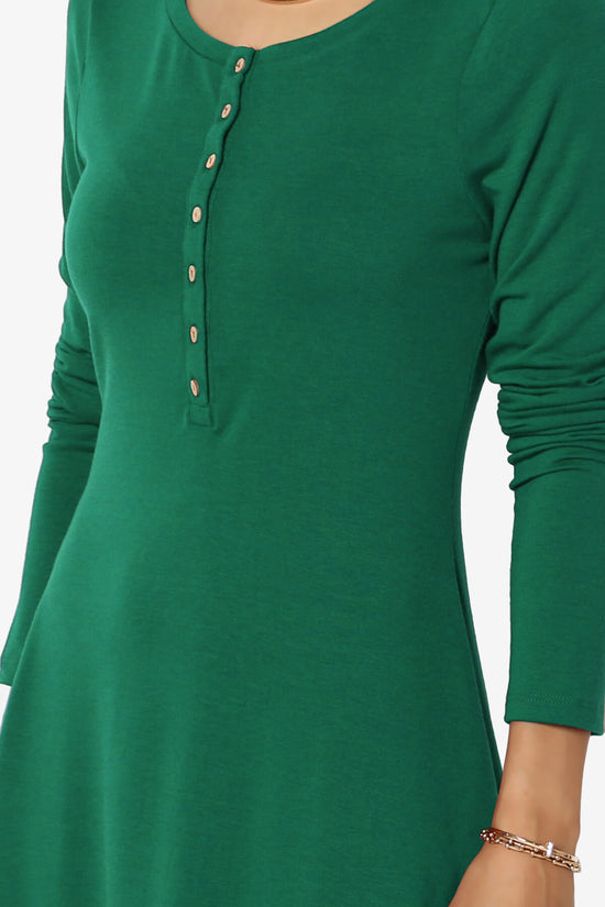 Load image into Gallery viewer, Elysia Long Sleeve Fit &amp;amp; Flare Jersey Dress DARK GREEN_5
